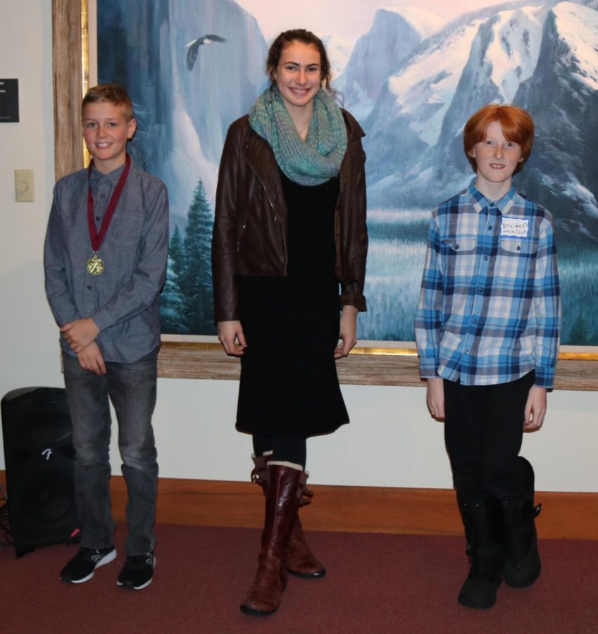 Left to Right: 
Third Place: Miles Layhue; Maple Street School in Manchester
Second Place: Charlotte Benjamin; Pine Cobble School in Williamstown
First Place: Braiden Pearson; Mountain School at Winhall